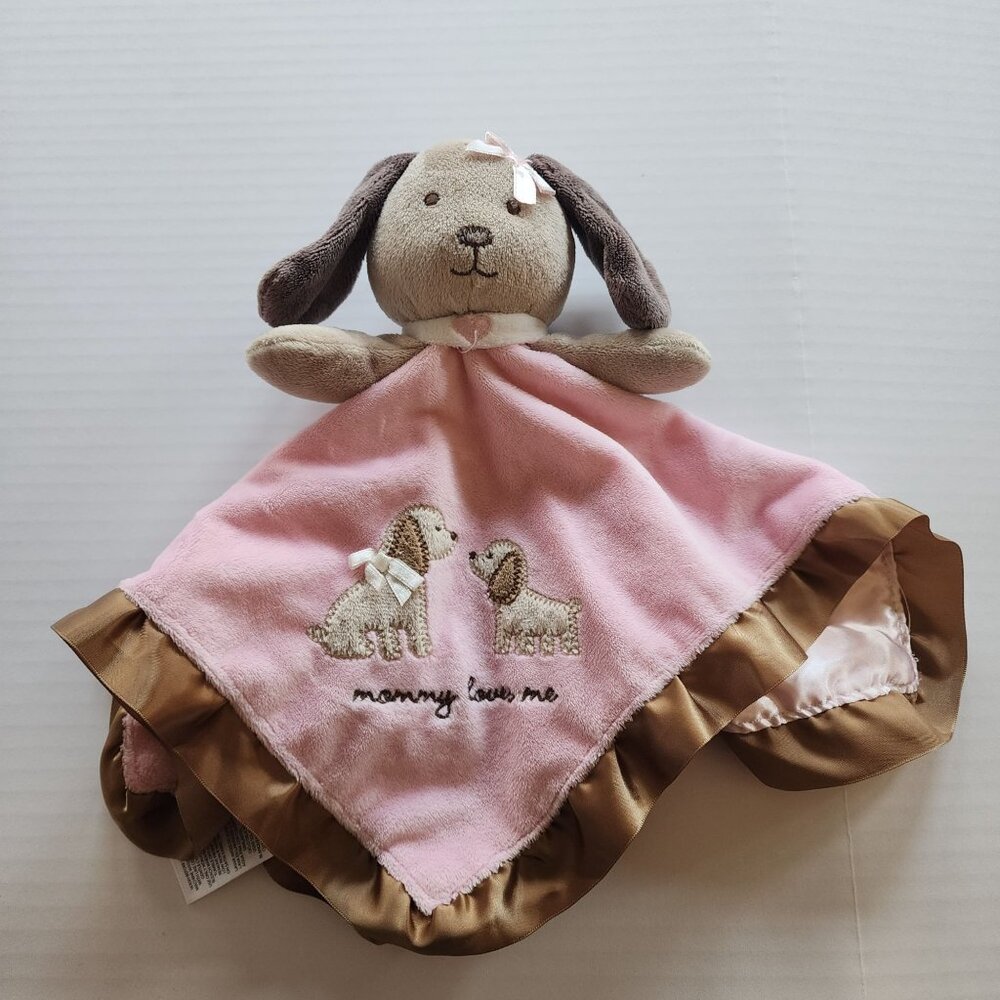 Carter's Puppy Dog Mommy Loves Me  lovey security blanket pink brown rattle toy